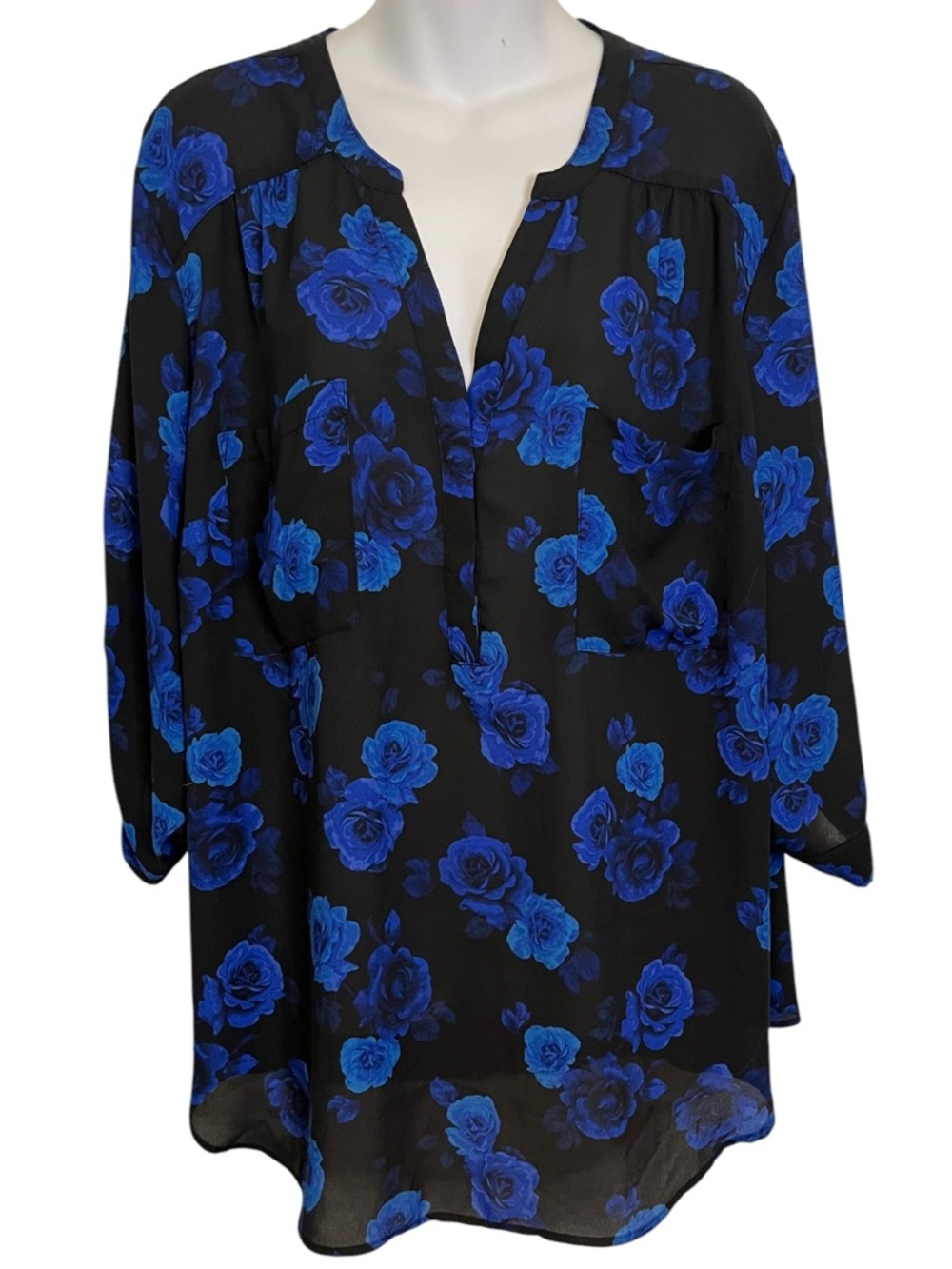 Torrid Harper Georgette Black Blue Rose Top